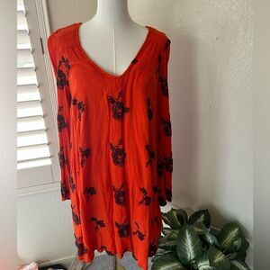 Free People Emma Mini Dress In Burnt Orange And Maroon